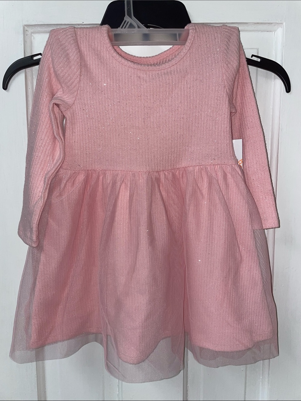 NWT! jumping beans Pink Sparkle Ribbed Knit Dress with Tulle Skirt